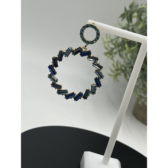 Lulus Blue Without You Blue Hues Rhinestone Statement Earrings Signed Disc Back - Picture 11 of 14